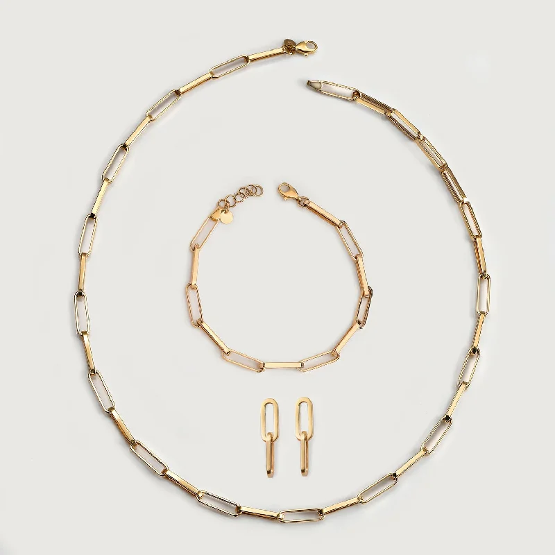 Women's bracelets glowing-sunstone-14K Paperclip Necklace + Paperlink Bracelet in 14K Gold + 9K Paperclip Earring in Gold