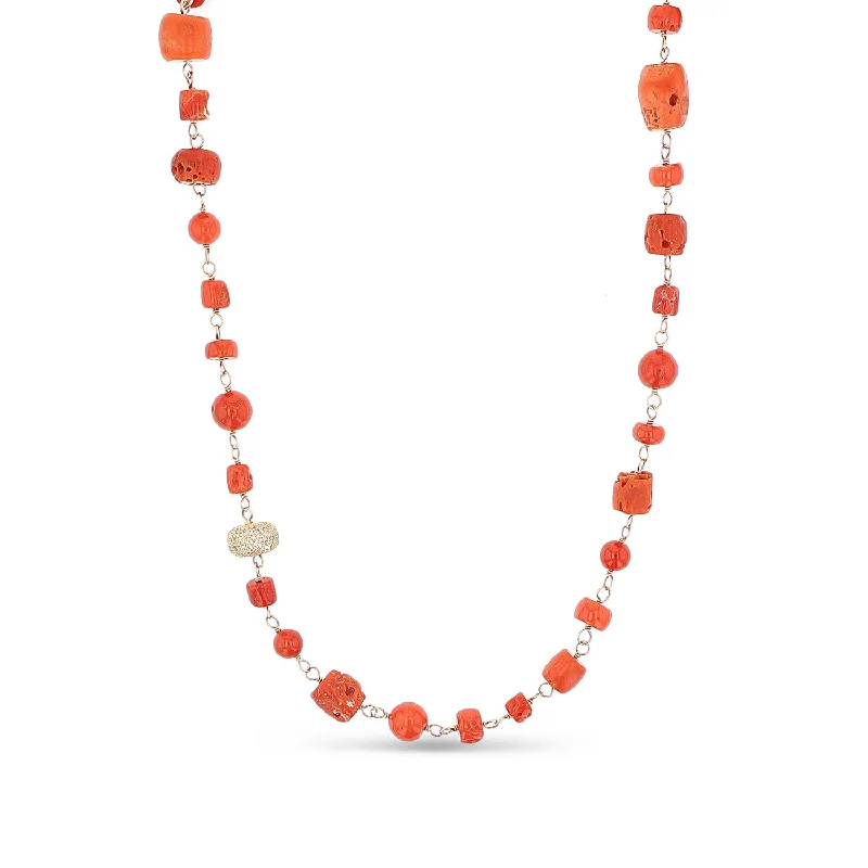 Women's necklaces rustic-platinum-14k Red Coral Gemstone Rope Necklace  NG000652