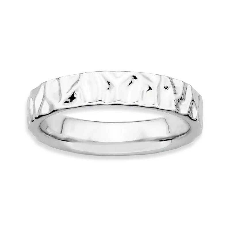 Women's rings glossy-edge-Sterling Silver Stackable Hammered Polished 4.25mm Band