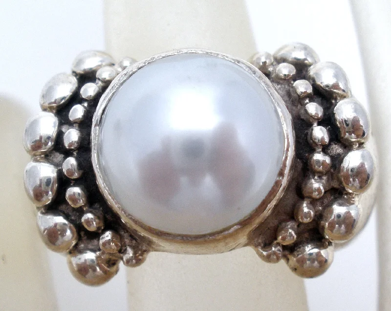 Women's rings radiant-sunstone-Sterling Silver Faux Pearl Ring Size 9