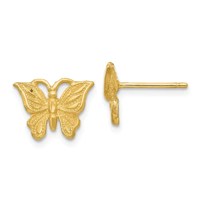 Women's earrings soft-spark-11mm Diamond Cut Butterfly Post Earrings in 14k Yellow Gold