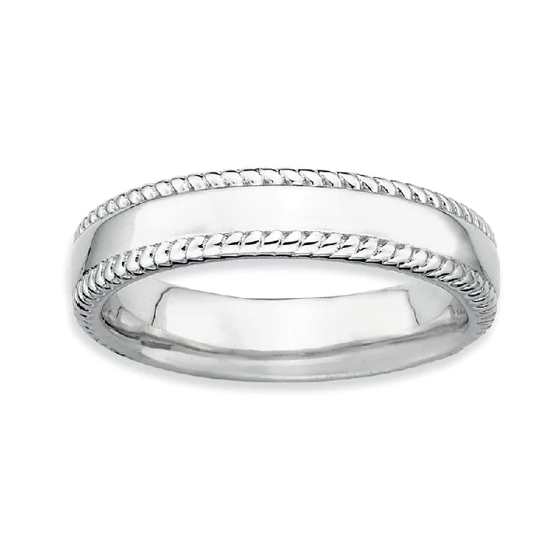 Women's rings playful-luxe-Sterling Silver Stackable Rope Edged 4.25mm Band