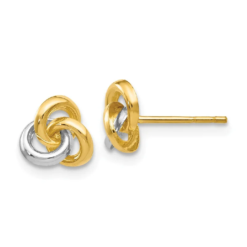 Women's earrings modern-vine-7mm Two Tone Love Knot Post Earrings in 14k Gold and Rhodium