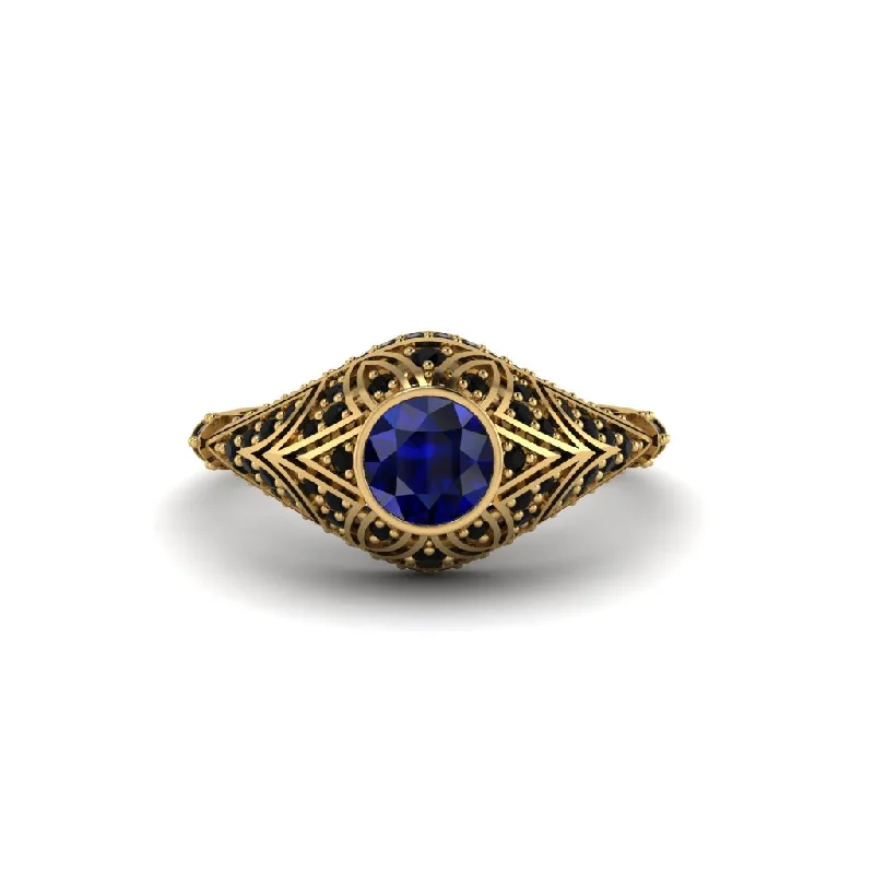 Women's engagement rings exotic-sapphire-Sapphire Bezel Vintage Filigree Engagement Ring - Kendall No. 43