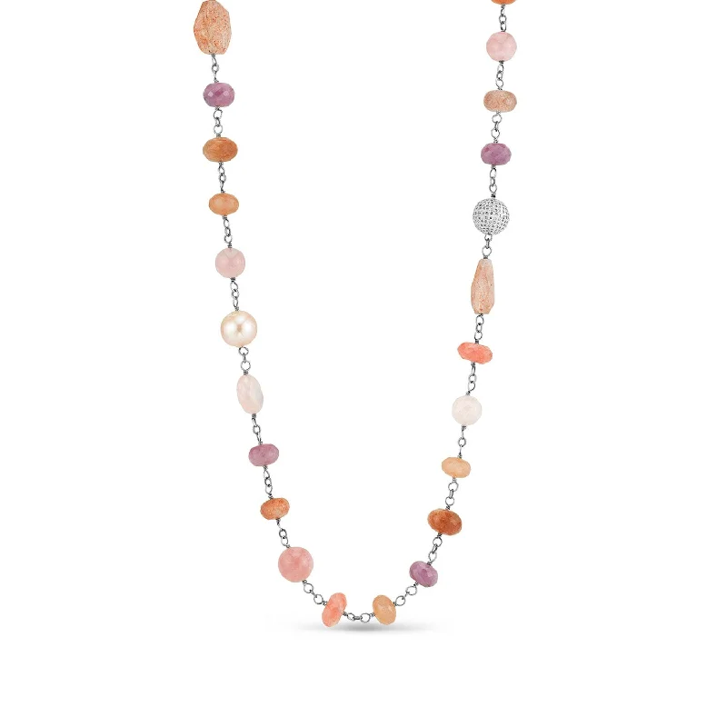 Women's necklaces luminous-moonstone-Pink Sapphire Gemstone Rope Necklace N0001109