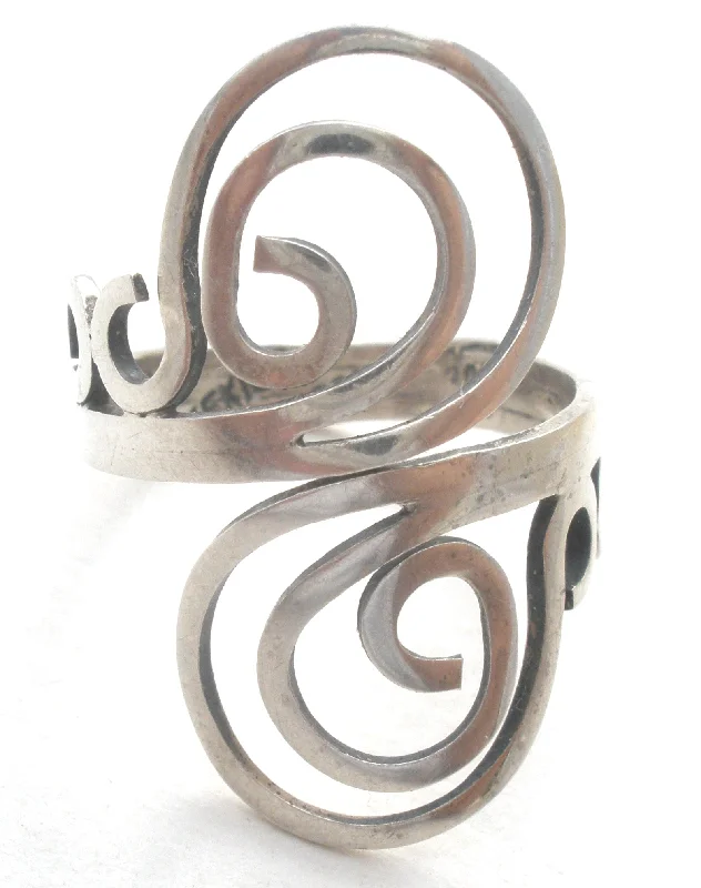 Women's rings twinkling-gem-Taxco Sterling Silver Wide Swirl Knuckle Size 7.5