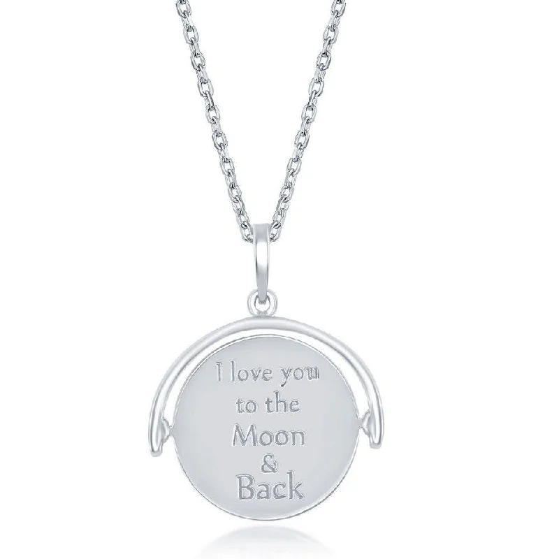 Women's necklaces artisan-etched-Sterling Silver Moon and Stars Spinning Necklace