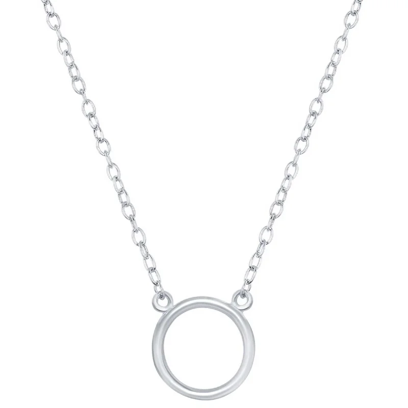 Women's necklaces soft-tone-Classic Women's Necklace - Sterling Silver Single Open Circle | L-3802