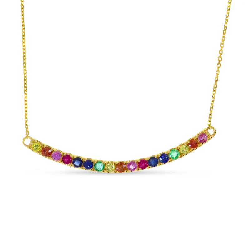 Women's necklaces airy-chain-RAINBOW SAPPHIRE CURVED BAR NECKLACE P4239-18