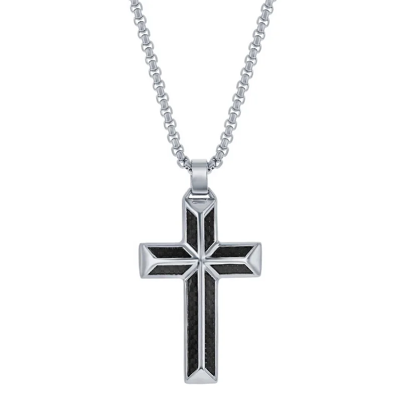 Women's necklaces modern-vine-Blackjack Men's Necklace - Stainless Steel Black Carbon Fiber Cross Pendant | SL-7088