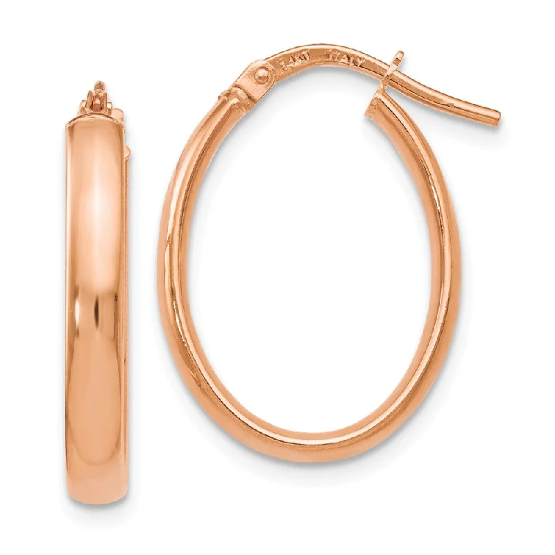 Women's earrings crafted-gleam-3mm x 22mm (7/8 Inch) Polished 14k Rose Gold Oval Tube Hoop Earrings