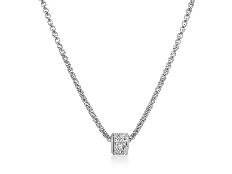 Women's necklaces fine-blush-ALOR Grey Chain Barrel Necklace with 14kt Gold & Diamonds