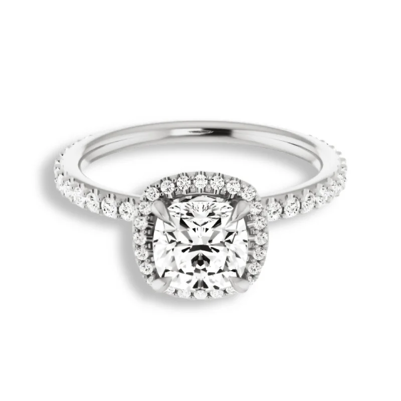 Women's engagement rings faint-sparkle-Cushion Cut Diamond Halo Engagement Ring