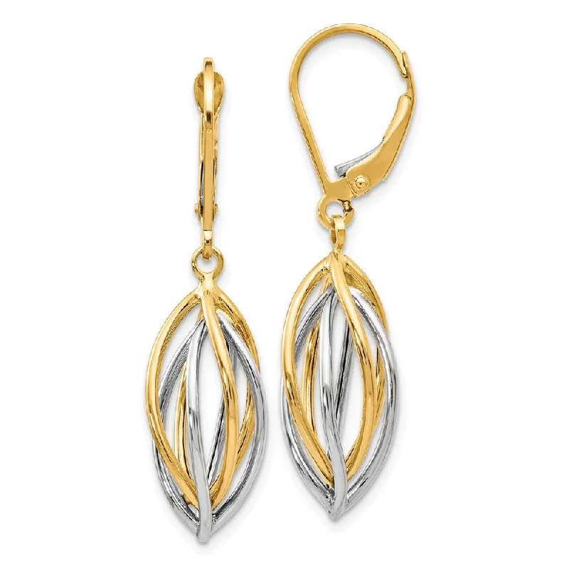 Women's earrings glossy-hoop-Polished 14k Two Tone Gold Spiral Lever Back Earrings, 8 x 36mm