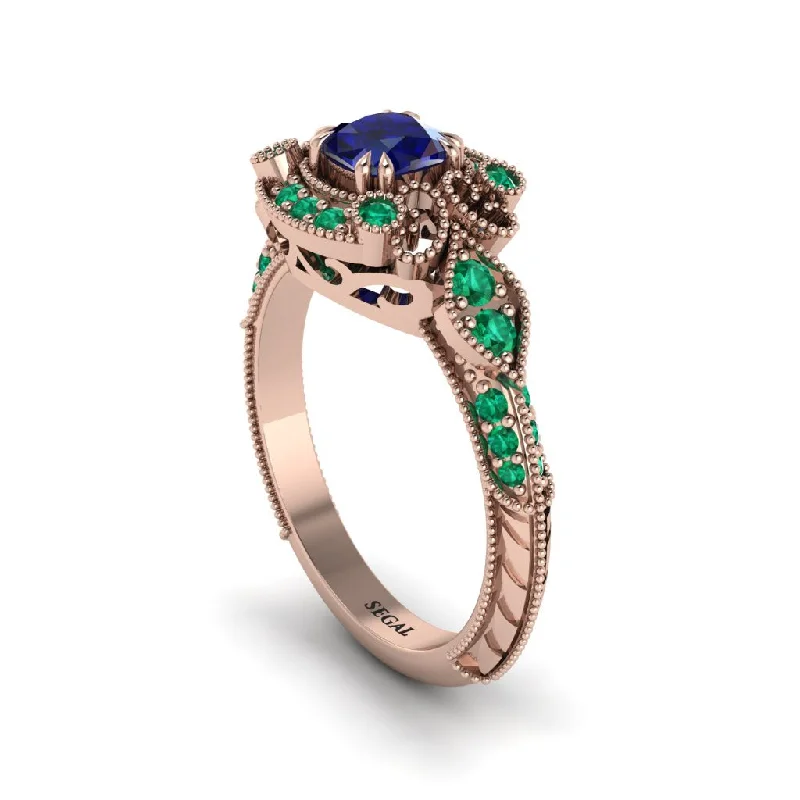 Women's engagement rings modern-asymmetry-Sapphire Vintage Filigree Cushion Cut Engagement Ring - Elaina No. 29