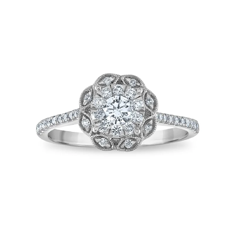 Women's engagement rings shimmering-peach-EcoLove 1/2 CTW Lab Grown Diamond Halo Engagement Ring in 10KT White Gold