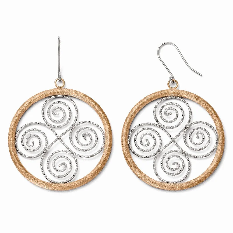 Women's earrings sturdy-steel-35mm Sterling Silver & Rose Gold Tone Scroll & Circle Dangle Earrings