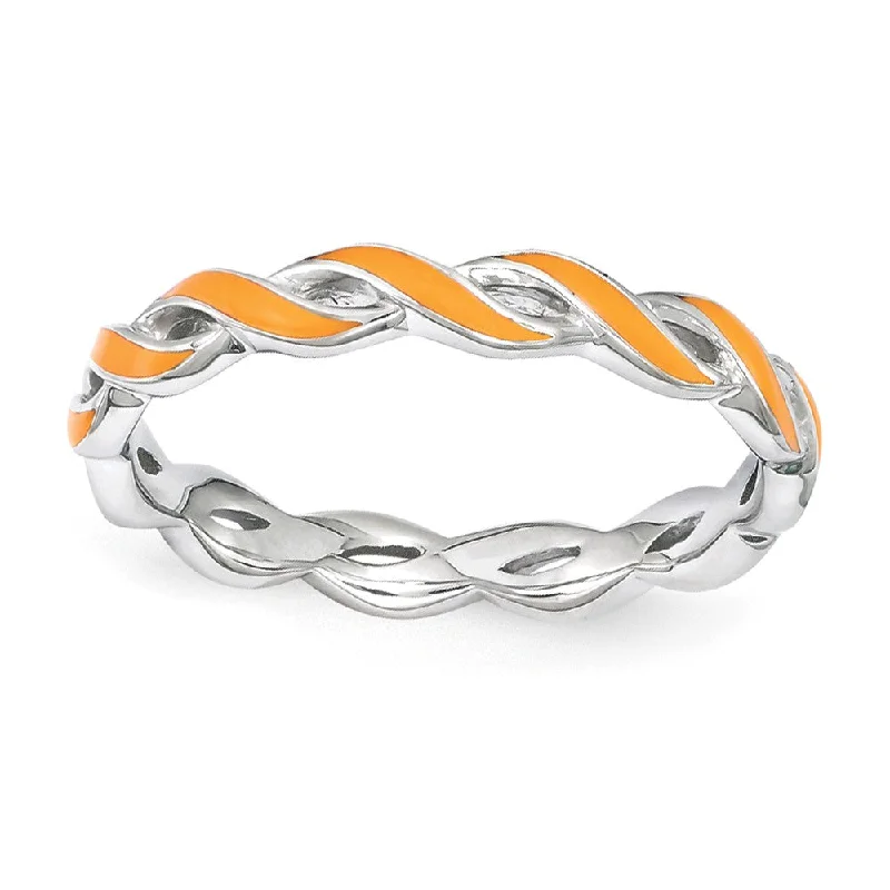 Women's rings futuristic-twist-2mm Sterling Silver Stackable Expressions Orange Enamel Swirl Band