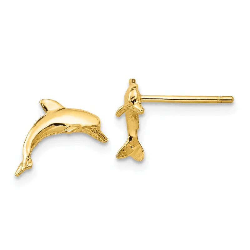 Women's earrings sculpted-stud-10mm Polished Dolphin Post Earrings in 14k Yellow Gold