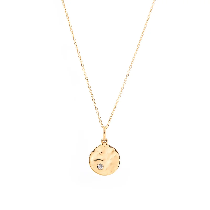 Women's necklaces radiant-luxe-Mini Disc with Diamond Pendant Necklace, Solid Gold