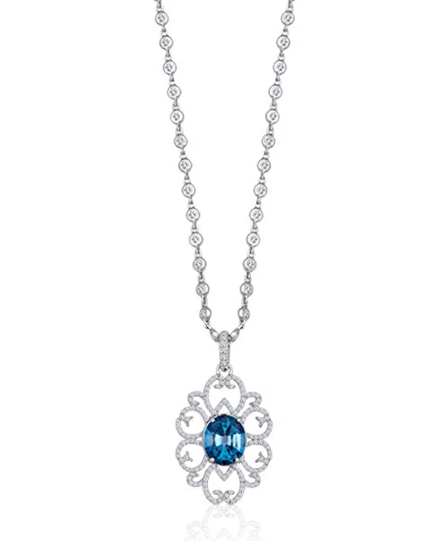 Women's necklaces glowing-zircon-London Blue Topaz Swirl Necklace with Diamonds 504-JSA