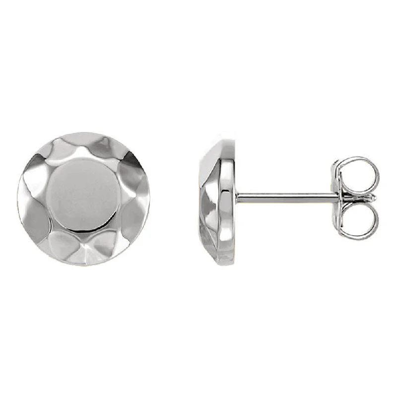 Women's earrings tri-layer-9mm (3/8 Inch) 14k White Gold Faceted Circle Stud Earrings