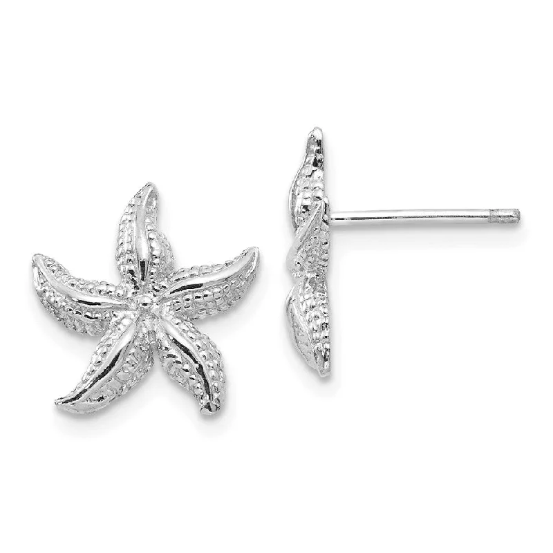 Women's earrings twinkling-bar-13mm Polished Textured Starfish Post Earrings in 14k White Gold