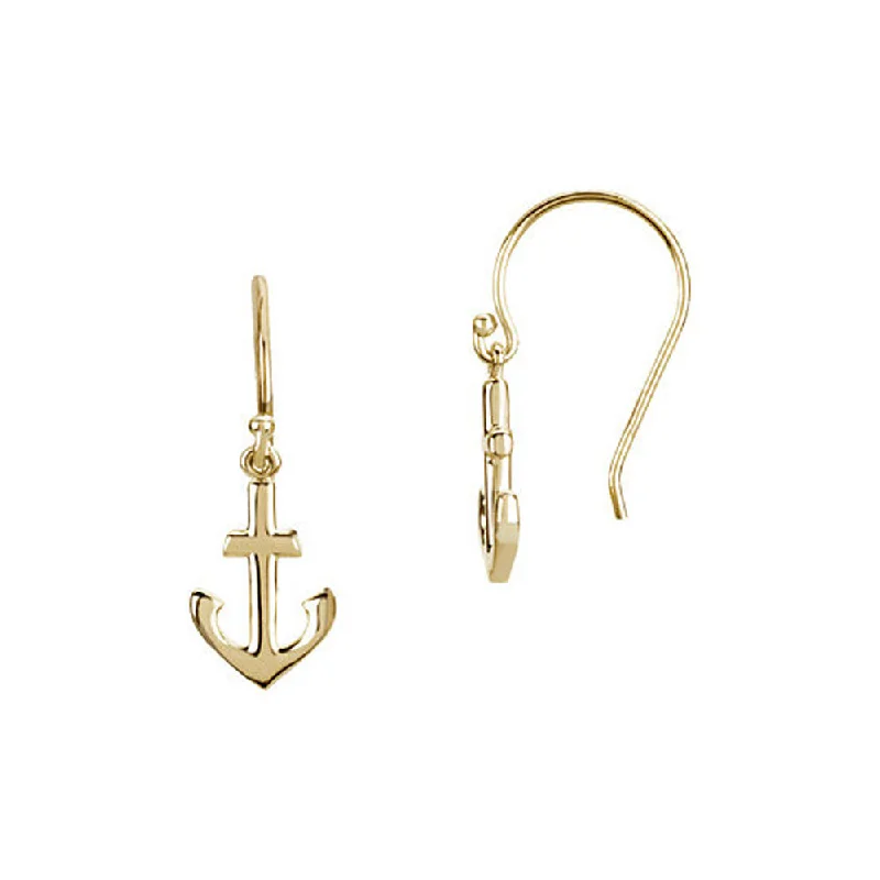 Women's earrings velvety-platinum-Petite Anchor Dangle Earrings in 14k Yellow Gold