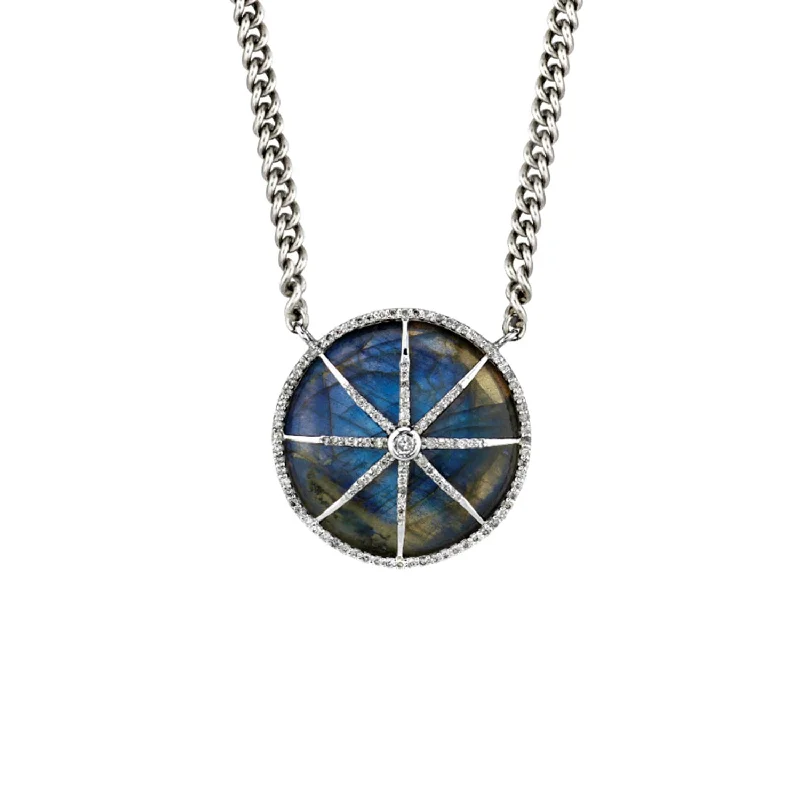 Women's necklaces glossy-chain-Labradorite Compass Star Curb Chain Necklace  N0000710