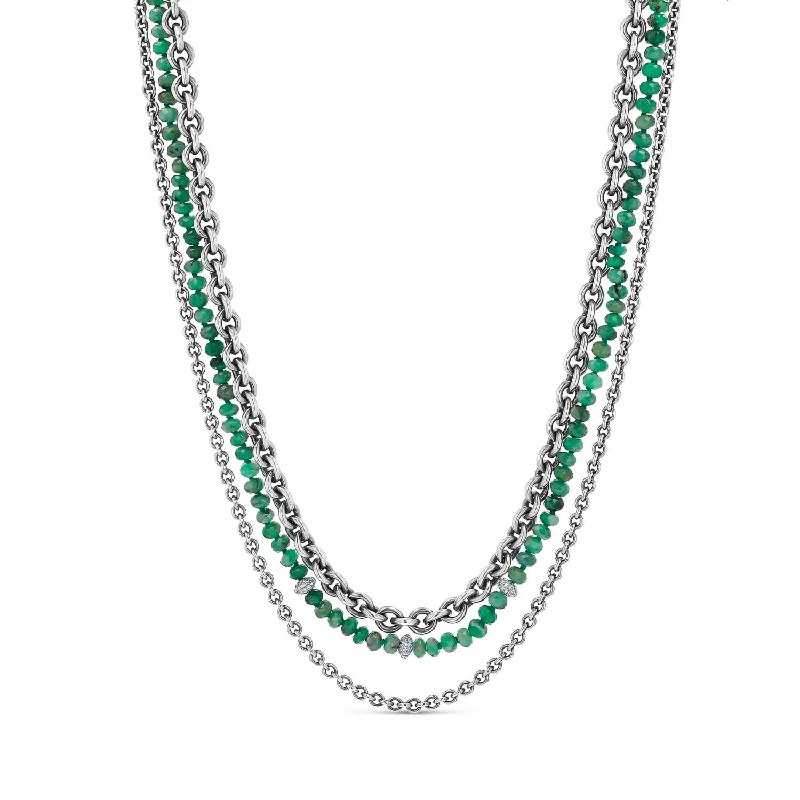 Women's necklaces satin-rose-Emerald Gemstone Meets Chain Triple Strand Necklace N0002792