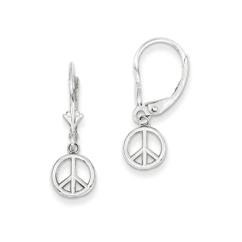 Women's earrings futuristic-stud-8mm 3D Peace Sign Lever Back Earrings in 14k White Gold