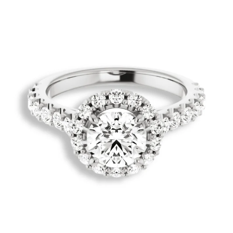 Women's engagement rings hand-polished-Round Diamond Halo Engagement Ring