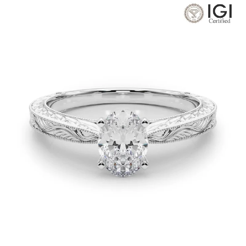 Women's engagement rings treasured-gift-Victoria Oval Lab Grown Diamond Solitaire Engagement Ring IGI Certified