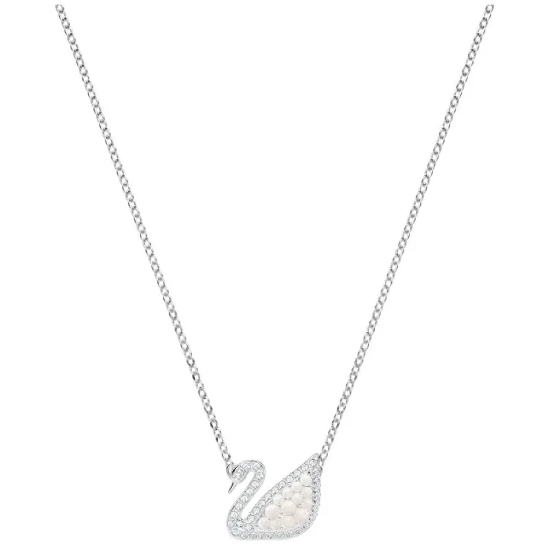 Women's necklaces exotic-zircon-Swarovski Women's Necklace - Iconic Swan Crystal Pearl Rhodium Plated | 5416605