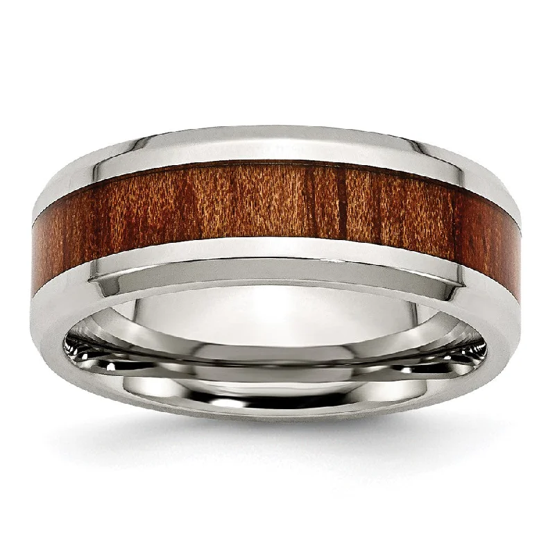 Women's rings graceful-curve-Men's 8mm Stainless Steel Red/Orange Koa Wood Enamel Comfort Fit Band