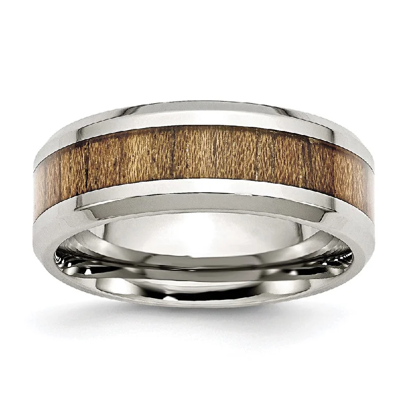 Women's rings luminous-shine-Men's 8mm Stainless Steel Koa Wood & Enamel Beveled Standard Fit Band