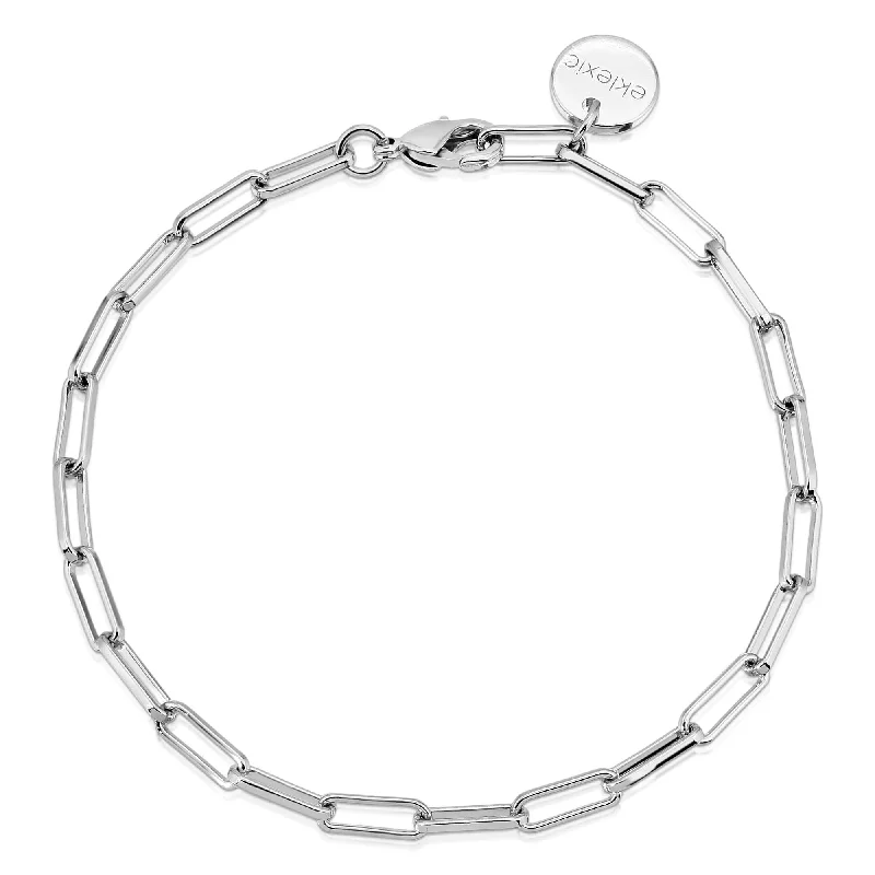 Women's bracelets floral-steel-Silver Elongated Link Chain Bracelet