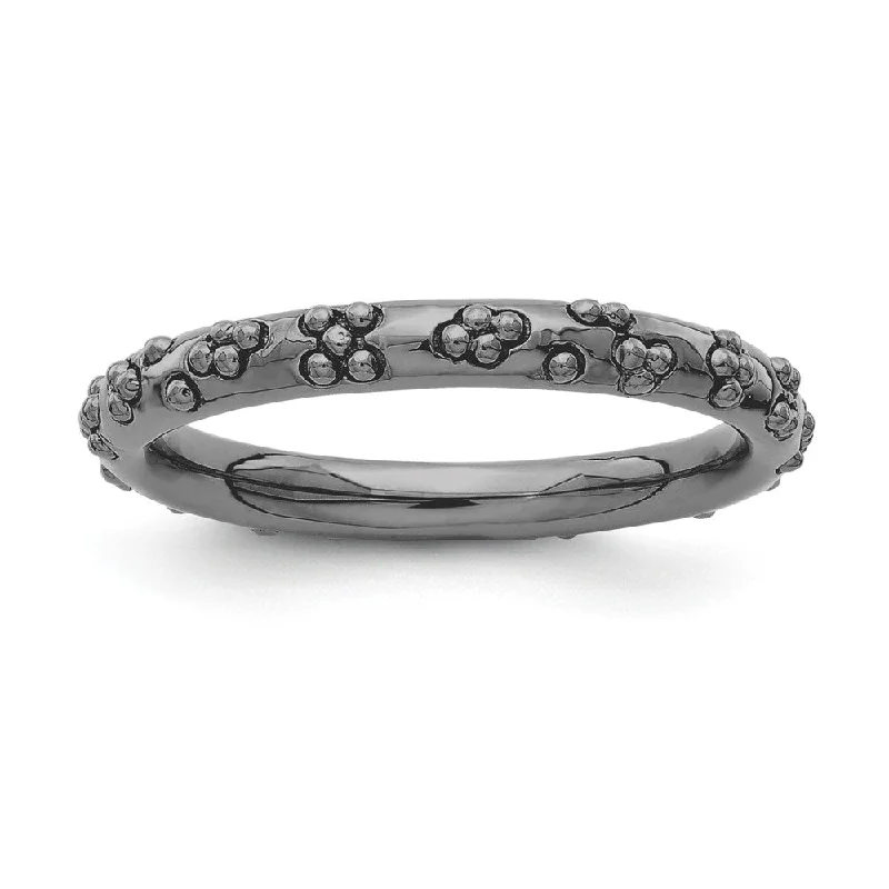 Women's rings cherished-token-2.5mm Black Plated Sterling Silver Stackable Textured Band