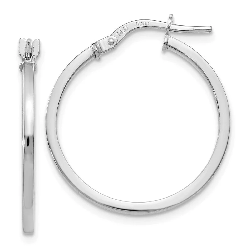 Women's earrings night-luxe-14k White Gold Square Tube Round Hoop Earrings, 1.5 x 22mm (7/8 Inch)