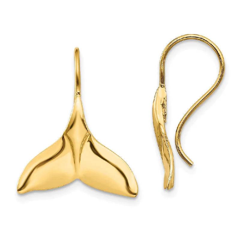 Women's earrings eternal-gem-Polished Whale Tail Wire Drop Earrings in 14k Yellow Gold