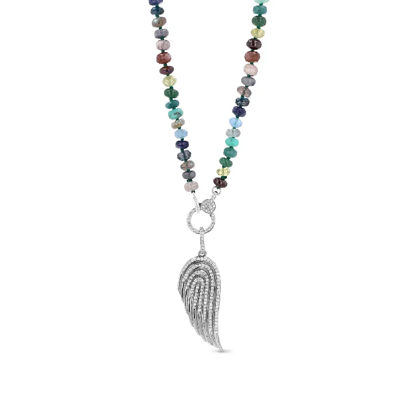 Women's necklaces peachy-shine-Diamond Angel Wing Pendant on Montecito Nights Bead Necklace - 34"  N0003356