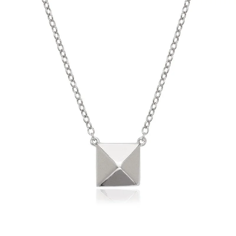 Women's necklaces airy-glow-Sterling Silver Pyramid Style Square Necklace