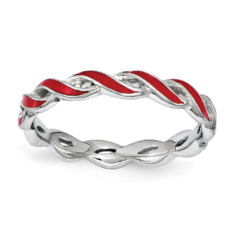 Women's rings bold-titanium-2mm Sterling Silver Stackable Expressions Red Enamel Swirl Band