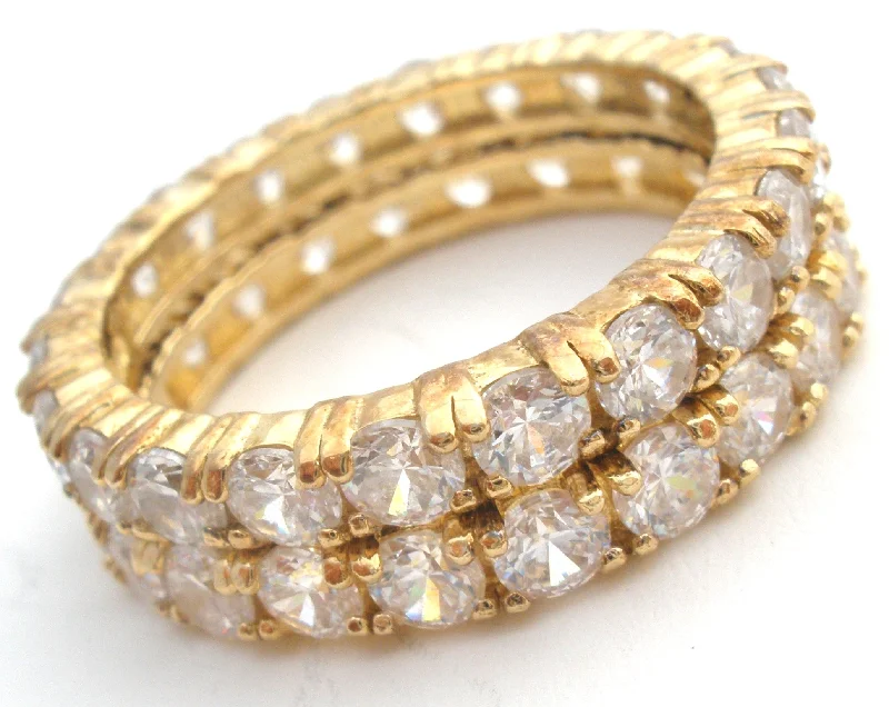 Women's rings rare-zircon-Two Stackable CZ Vermeil 925 Band Rings Size 8.75