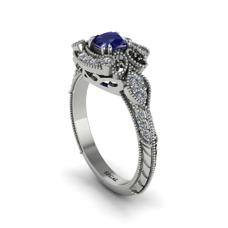 Women's engagement rings treasured-gift-Sapphire Vintage Filigree Cushion Cut Engagement Ring - Elaina No. 15