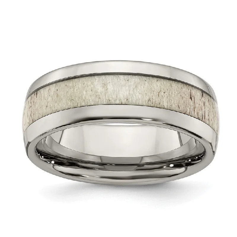 Women's rings artisan-etched-Men's 8mm Stainless Steel Antler Inlay Domed Standard Fit Band