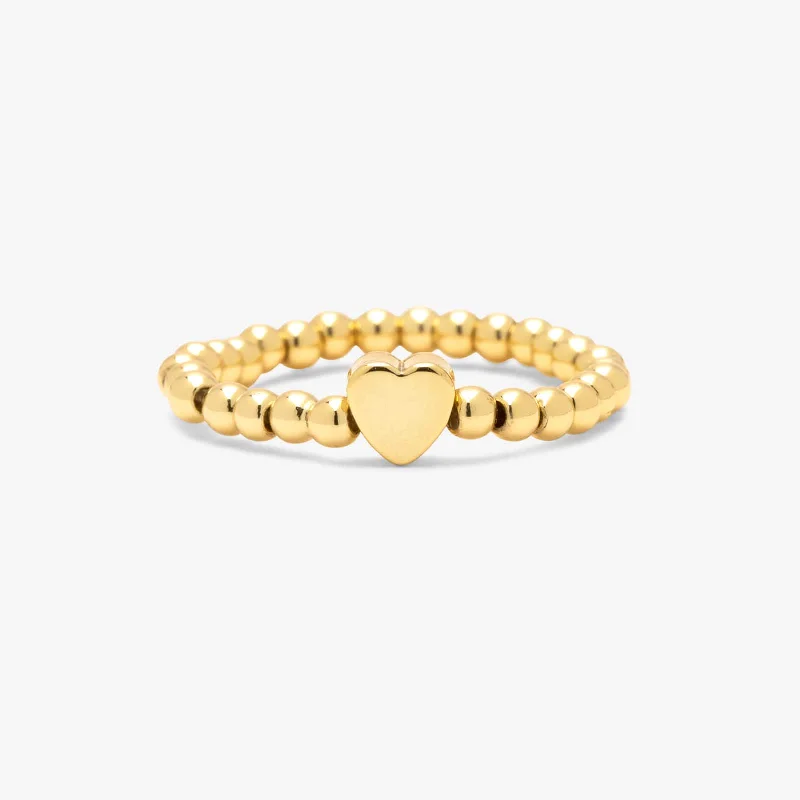 Women's rings soft-hue-Gold Heart Bead Stretch Ring