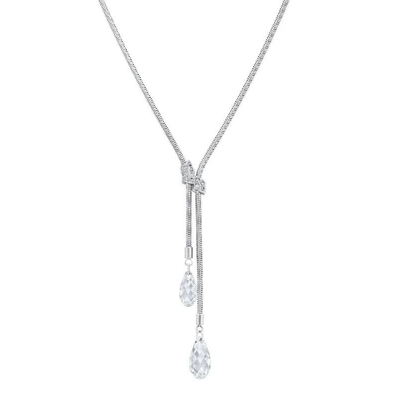 Women's necklaces luxe-titanium-Swarovski Women's Gillian Rhodium-Plated Y-Shaped Clear Crystal Necklace, 15-3/4" Length | 678189