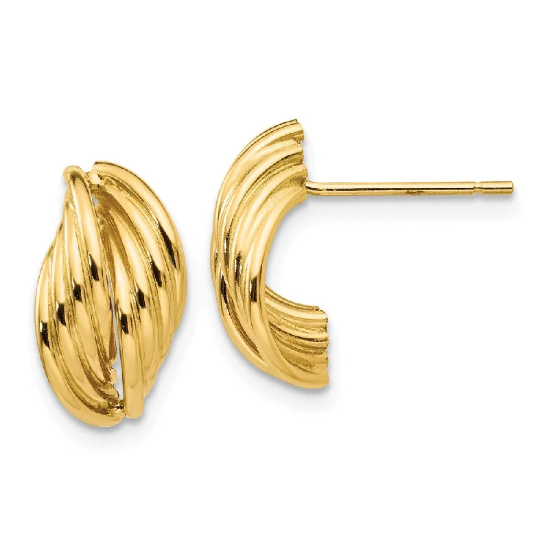 Women's earrings wispy-stone-Polished Ridged Post Earrings in 14k Yellow Gold