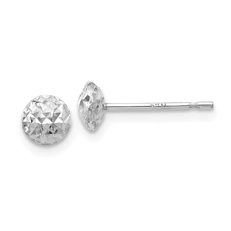 Women's earrings retro-flair-5mm Diamond Cut Puffed Circle Post Earrings in 14k White Gold